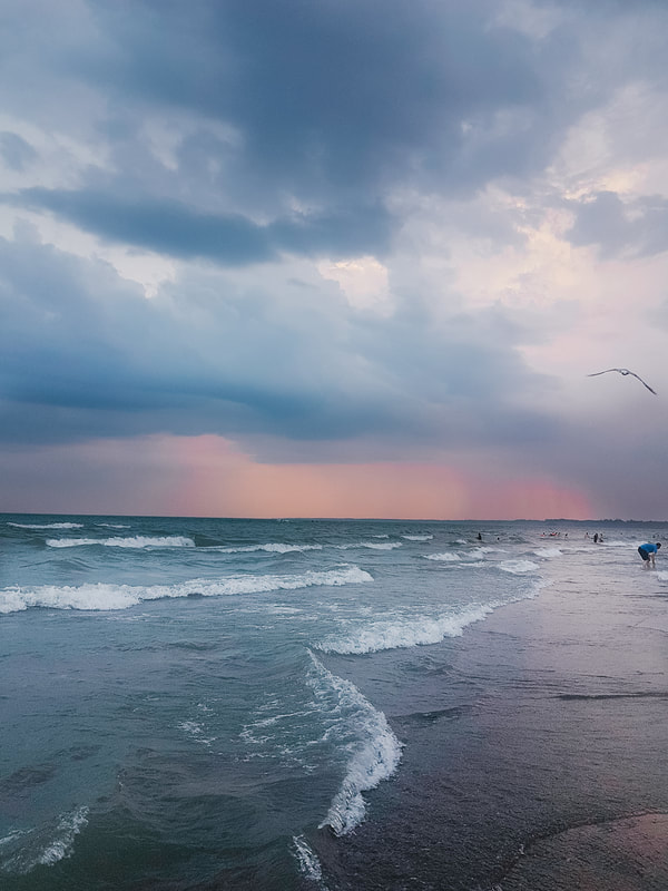 sunset on a cloudy day over Lake Erie at Port Stanley